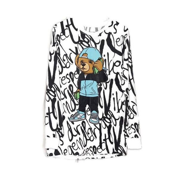 OG Hustle Teddy Bear Swagger Graphic Long Sleeve T-Shirt Medium - Picture 1 of 7